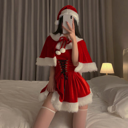 Lace-Up Edelweiss Tube Top Dress Shawl Hat Set