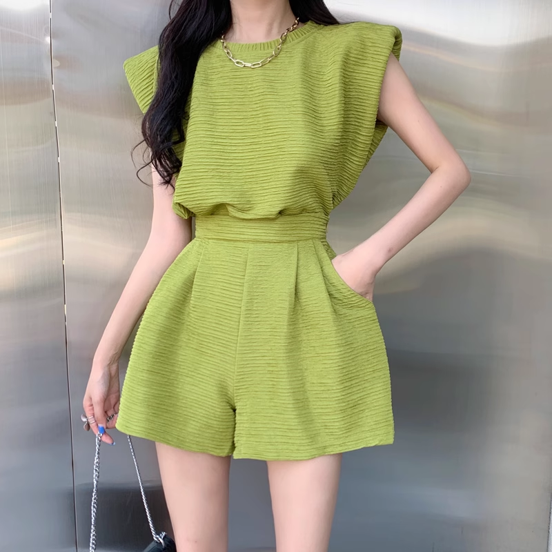 Long Sleeve Top High Waist Casual Shorts Women's Suit