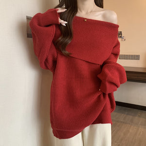 Loose Off-Shoulder Christmas Knitted Sweater Top