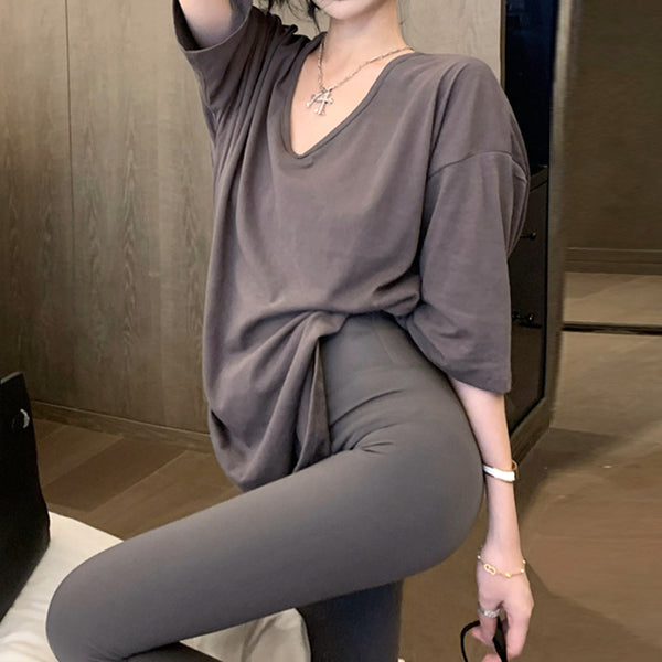 Loose t-shirt top tight elastic pants set