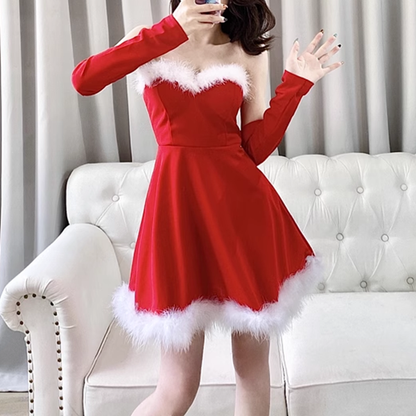 Backless Low-Cut Sleeve Christmas Tube Top Dress