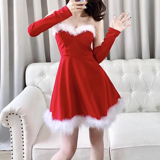 Backless Low-Cut Sleeve Christmas Tube Top Dress