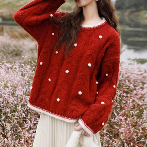 Loose Round Neck Red Christmas Sweater