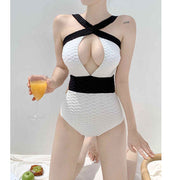 Colorblock crossover cutout one-piece swimsuit