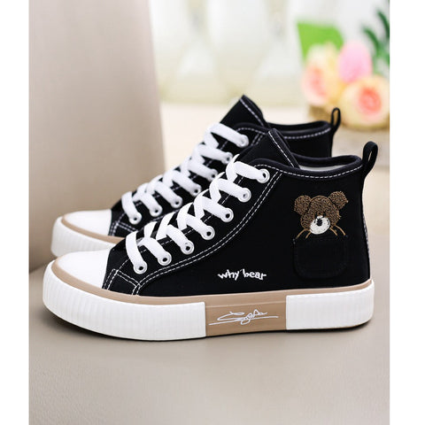 Embroidered Bear High-Top Casual Canvas Shoes