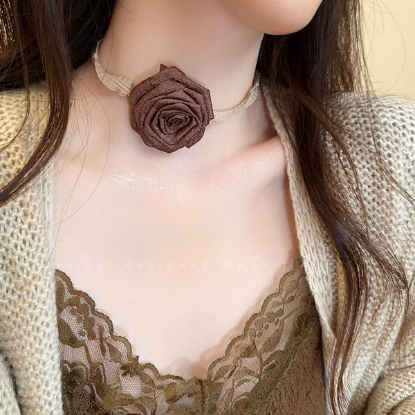 Rose Flower Fabric Temperament Personality Necklace