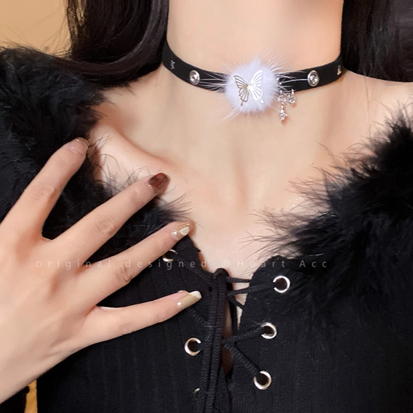 Mink Hair Zircon Bow Necklace Clavicle Chain Neck Collar Accessories