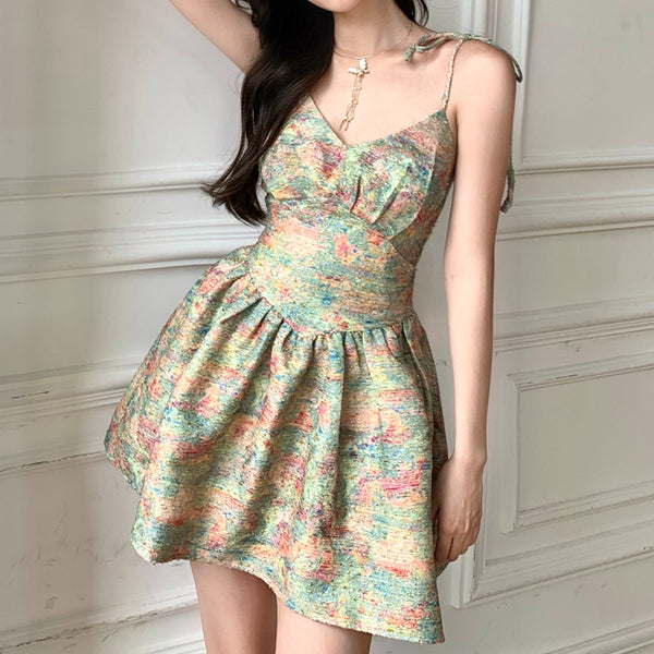 Floral V-Neck Cami A-Line Short Dress
