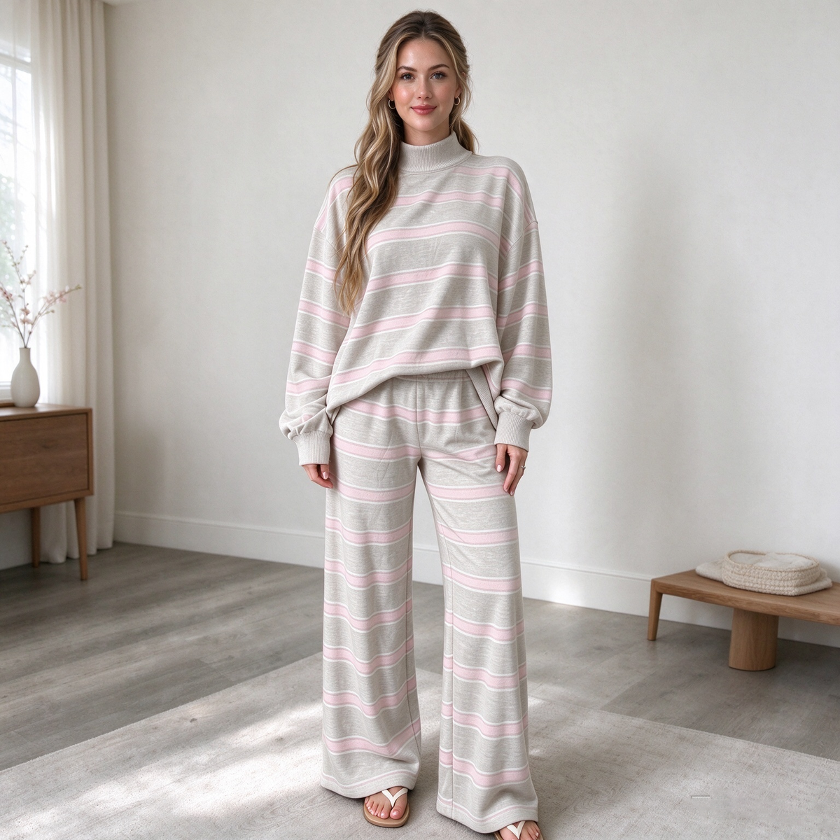 Stylish Casual Striped Print Set