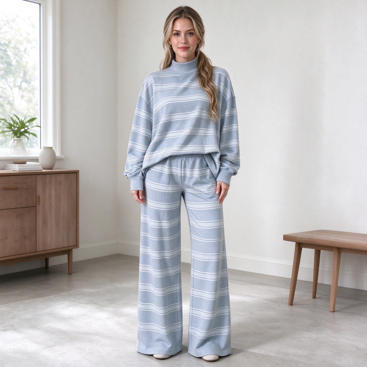 Stylish Casual Striped Print Set