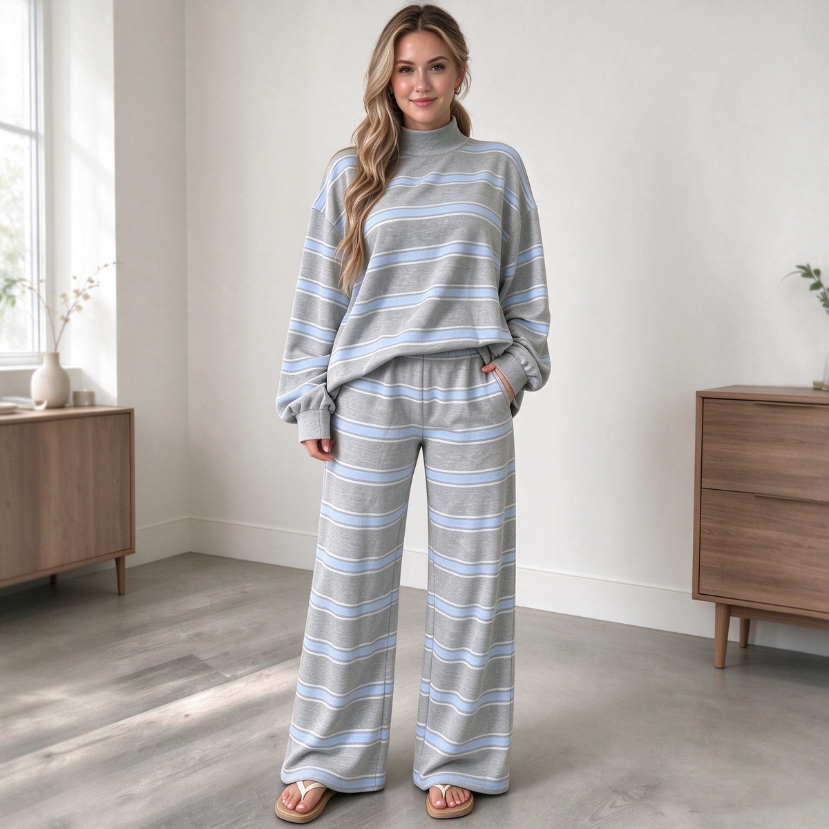 Stylish Casual Striped Print Set