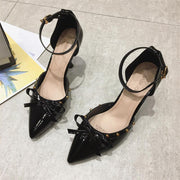 Shoes rivet bowknot high heels stiletto strap sandals