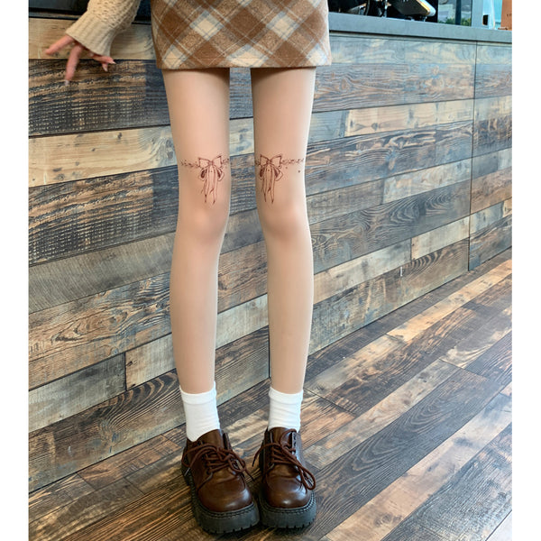 Bow Printed Stockings Any Cut Pantyhose