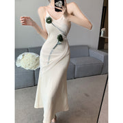 Retro v-neck bodycon temperament cami dress