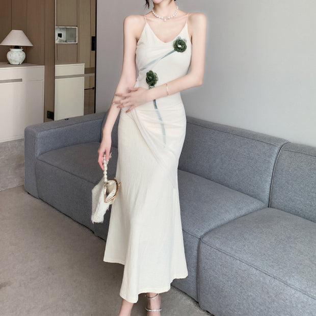 Retro v-neck bodycon temperament cami dress