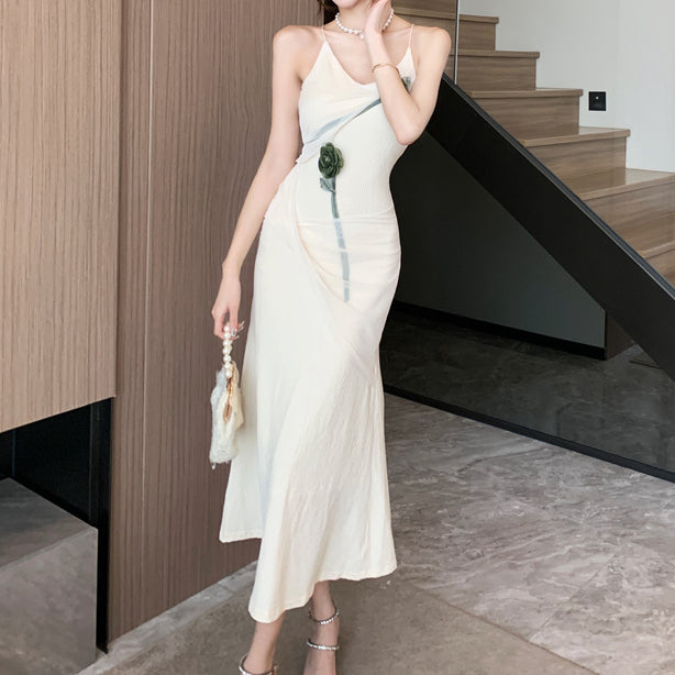 Retro v-neck bodycon temperament cami dress