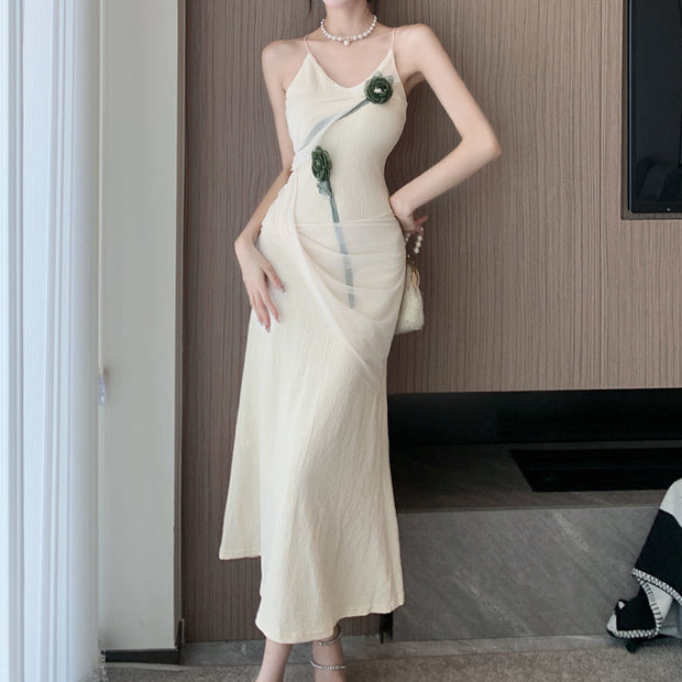 Retro v-neck bodycon temperament cami dress