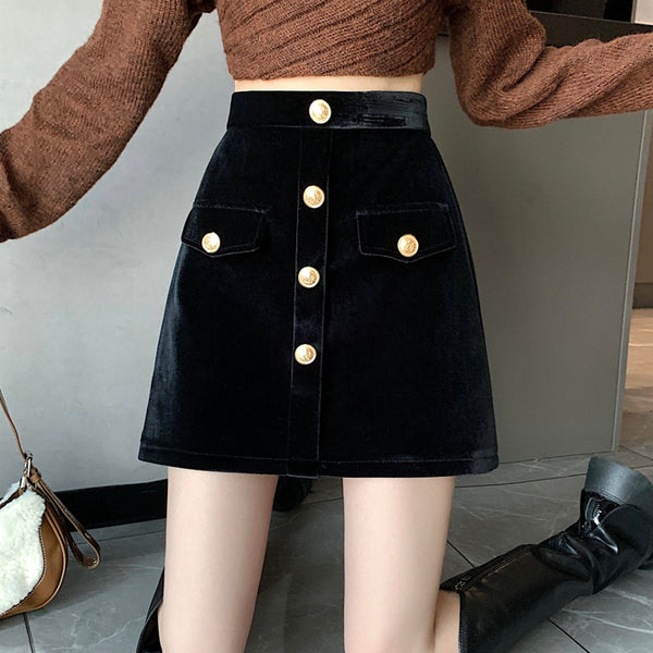 Retro Woolen A-Line High-Waisted Crotch-Covering Skirt