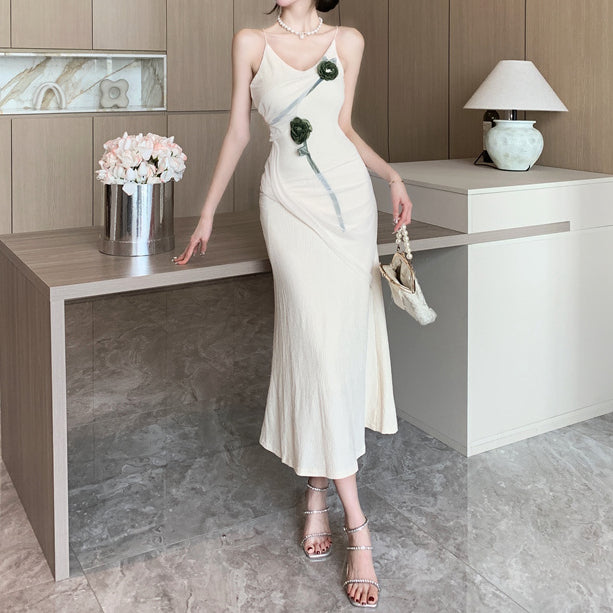 Retro v-neck bodycon temperament cami dress