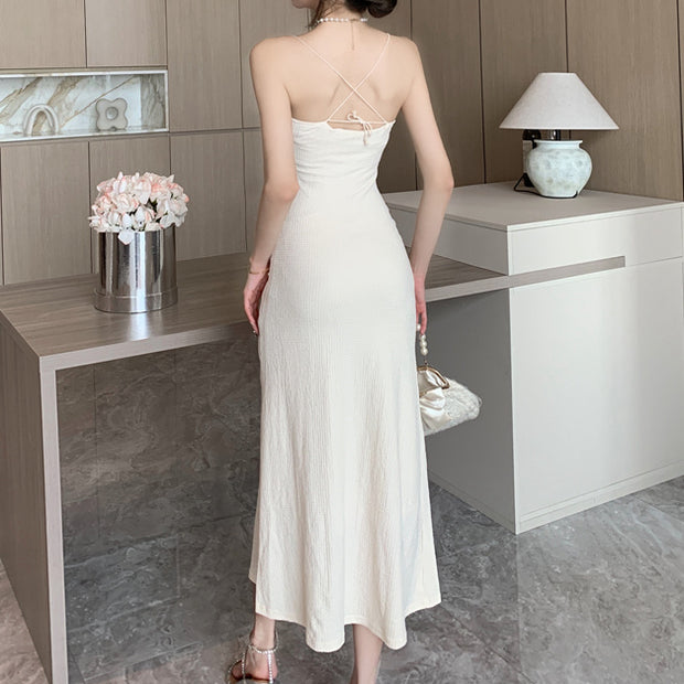 Retro v-neck bodycon temperament cami dress