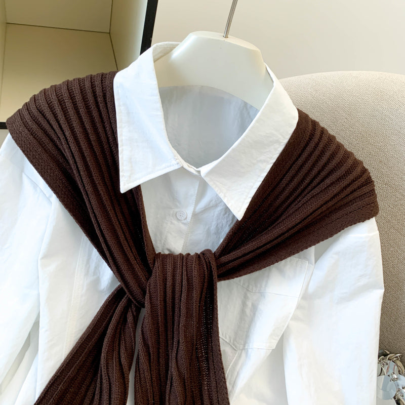 Long-Sleeved Pure Cotton Shirt With A Shawl