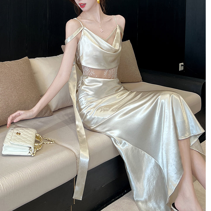 Lace-Trimmed Slip Dress