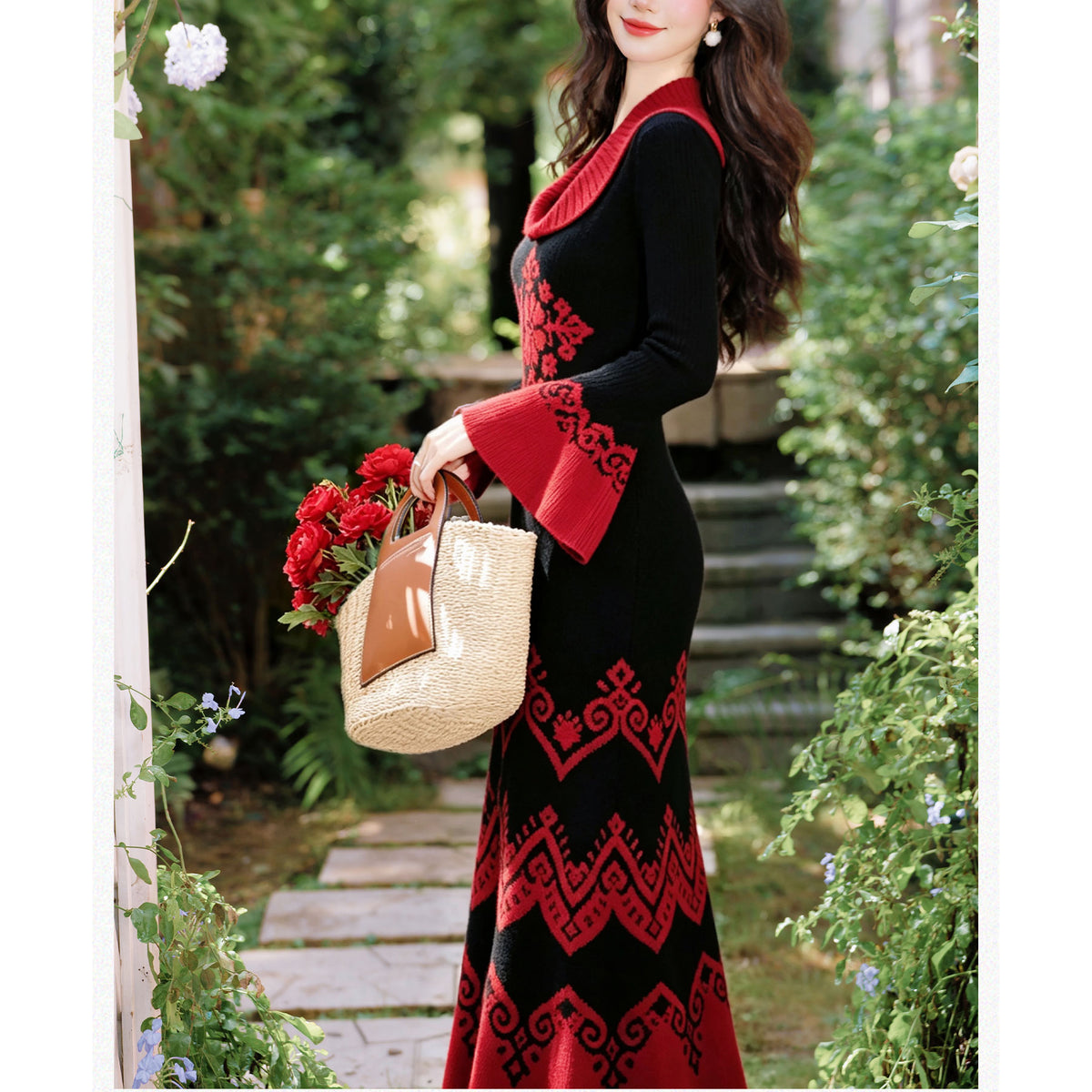 Off-The-Shoulder Vintage-Style Knit Dress