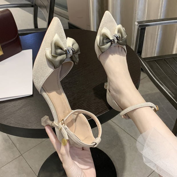 One word buckle sandals solid color high heels