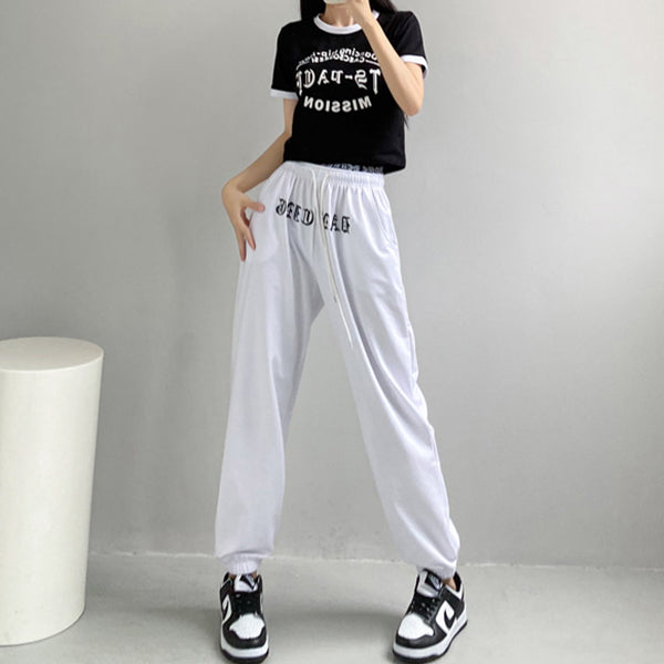 Letter Cropped Top Sports Double Waist Pants