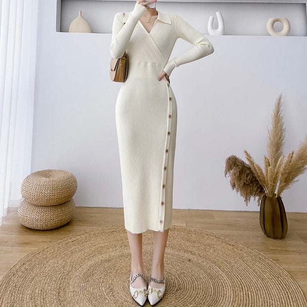 Bodycon Over-The-Knee Hip-Covering Knitted Dress