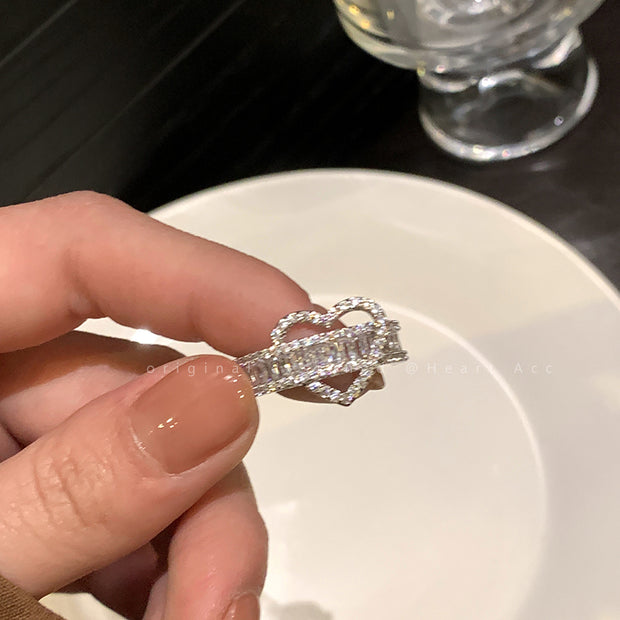 Love Heart Hollow Zircon Open Exquisite Index Finger Ring