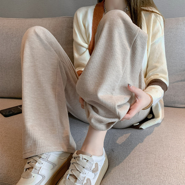 Wide-leg pants high waist straight cashmere trousers