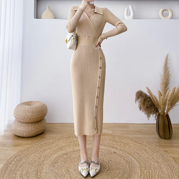 Bodycon Over-The-Knee Hip-Covering Knitted Dress