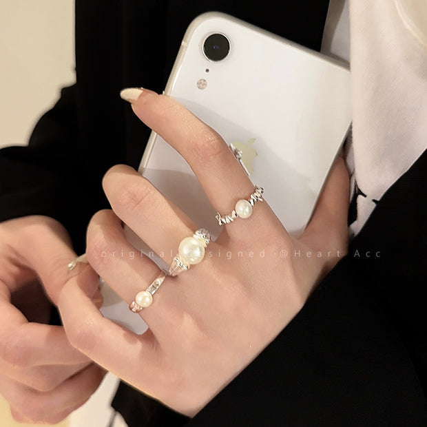 Natural Freshwater Pearl Broken Silver Open Index Finger Ring