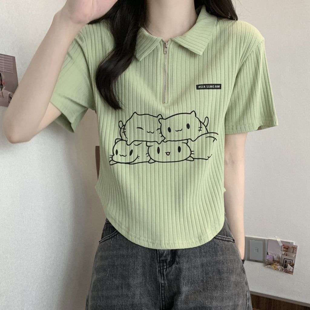 Large Size Polo Shirt Front Shoulder T-Shirt Top