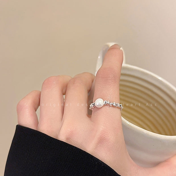 Natural Freshwater Pearl Broken Silver Open Index Finger Ring