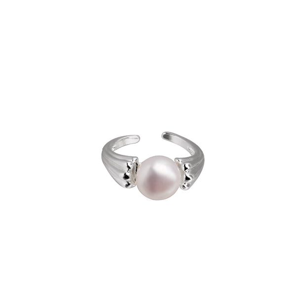 Natural freshwater pearl broken silver open index finger ring