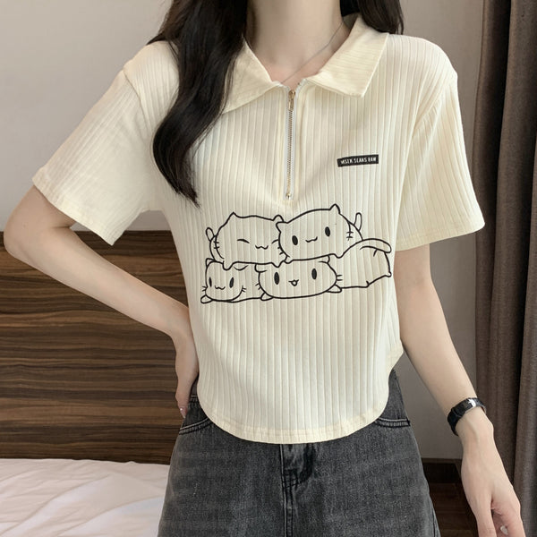 Large Size Polo Shirt Front Shoulder T-Shirt Top
