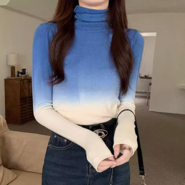 Gradient Turtleneck Knitted Long-Sleeved Top