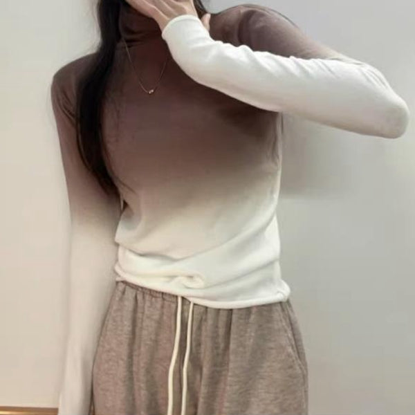 Gradient Turtleneck Knitted Long-Sleeved Top
