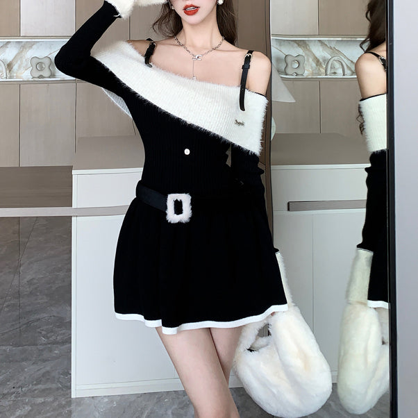 Off-The-Shoulder Long-Sleeve Knit Dress