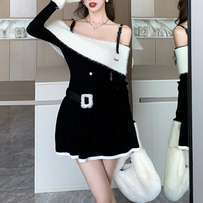 Off-The-Shoulder Long-Sleeve Knit Dress