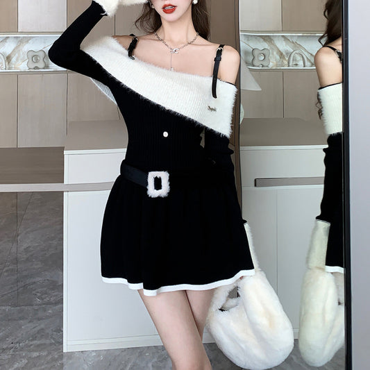 Off-The-Shoulder Long-Sleeve Knit Dress