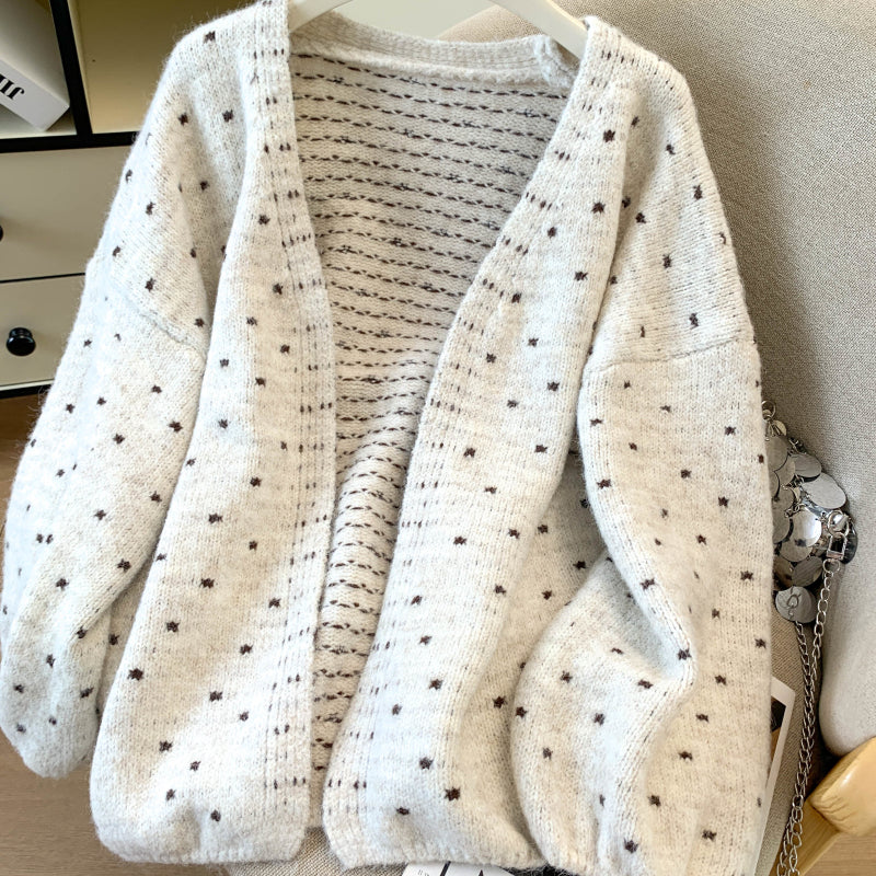 Loose-Fit Polka-Dot Knit Cardigan