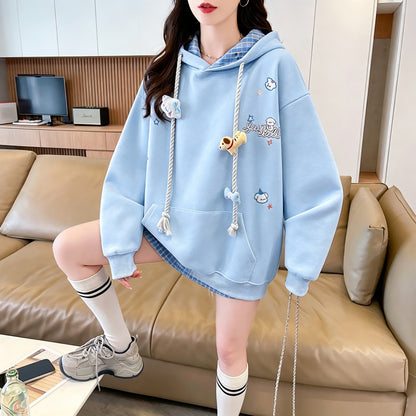 Fashionable Plus Size Long-Sleeved Hooded Sweatshirt