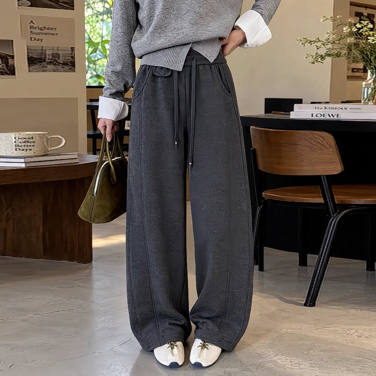 Lazy Style Drawstring Wide-Leg Sweatpants