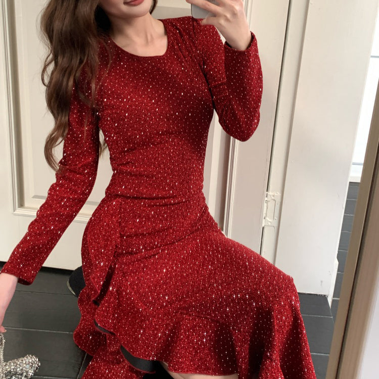 Red Rhinestone Evening Gown