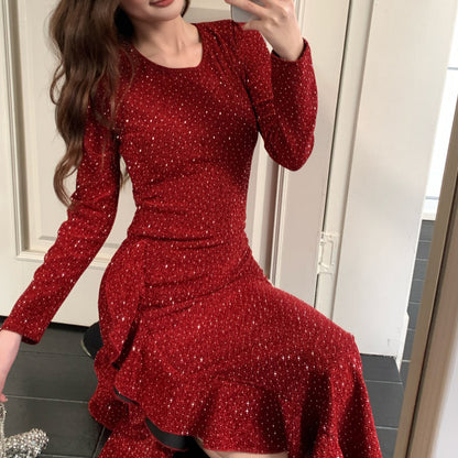 Red Rhinestone Evening Gown