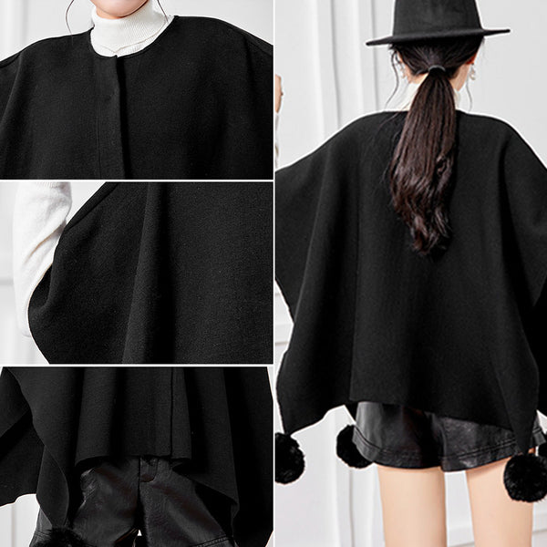 Black Shawl Scarf Long Sleeve Knitted Cape Coat