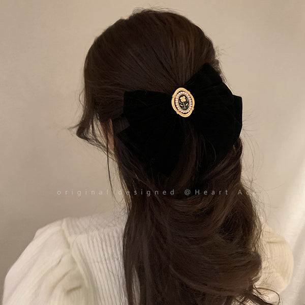 Black Velvet Bow Clip Rose Flower Hair Accessories